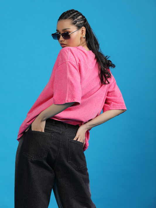 PINK ACIDWASHED BOXY-FIT TSHIRT