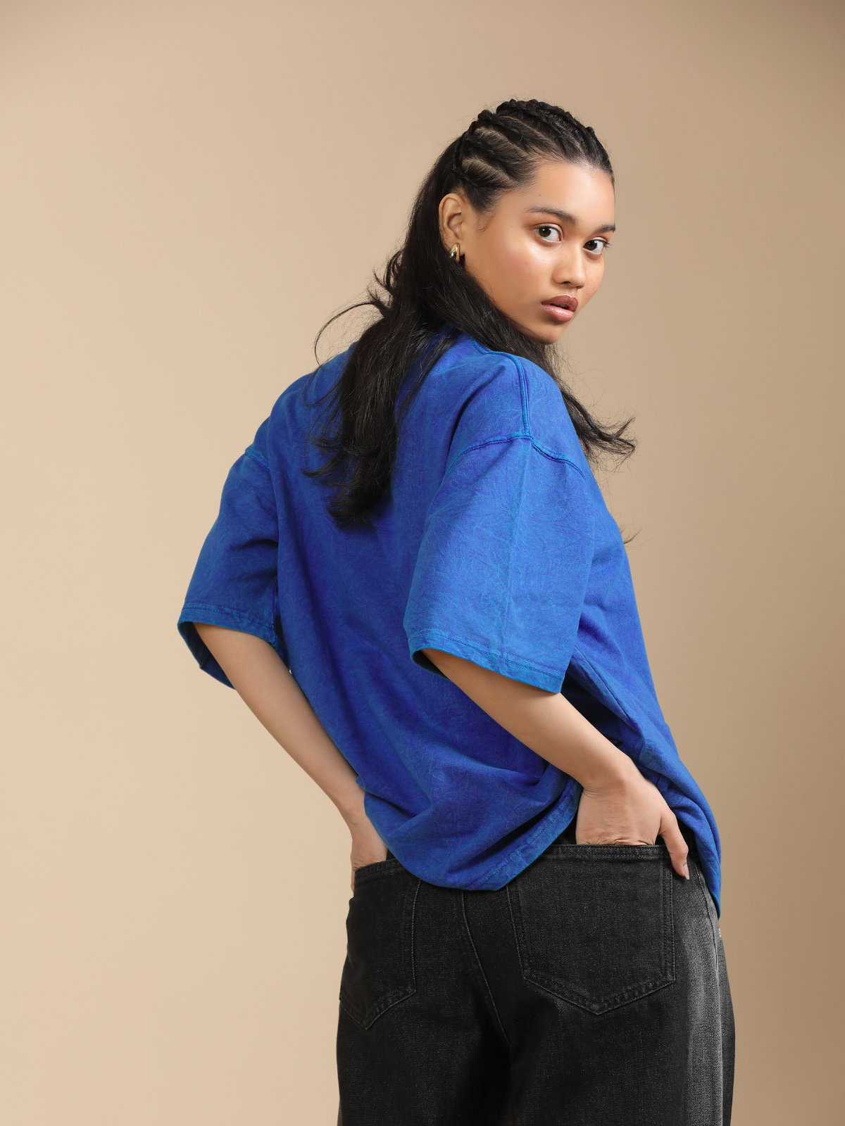 BLUE ACIDWASHED BOXY-FIT TSHIRT