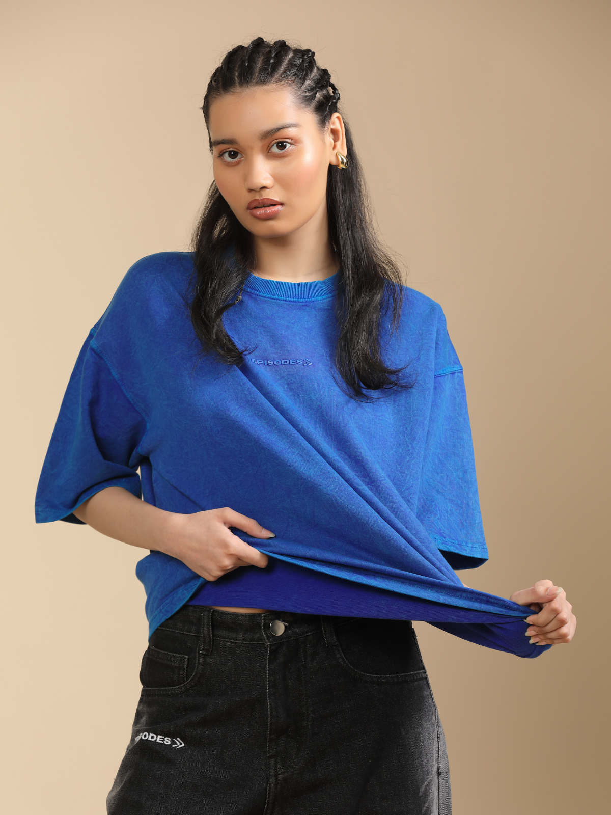 BLUE ACIDWASHED BOXY-FIT TSHIRT