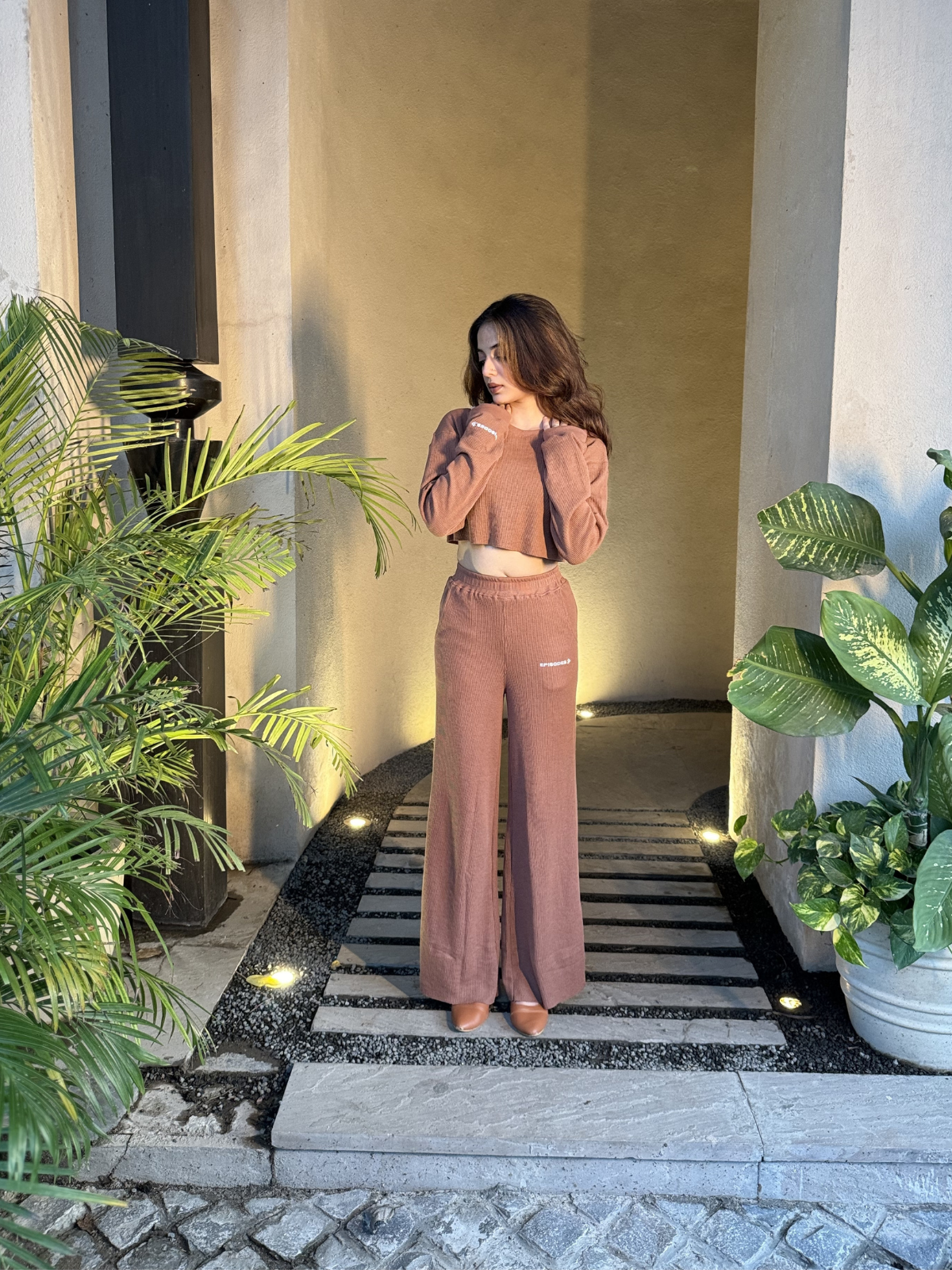 COFFEE WAFFLE CROPPED CO-ORD SET