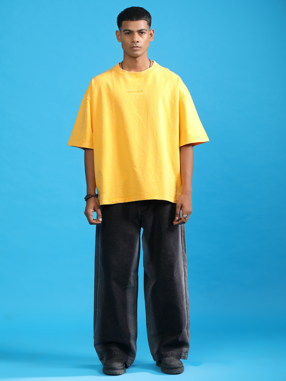 YELLOW ACIDWASHED BOXY-FIT TSHIRT