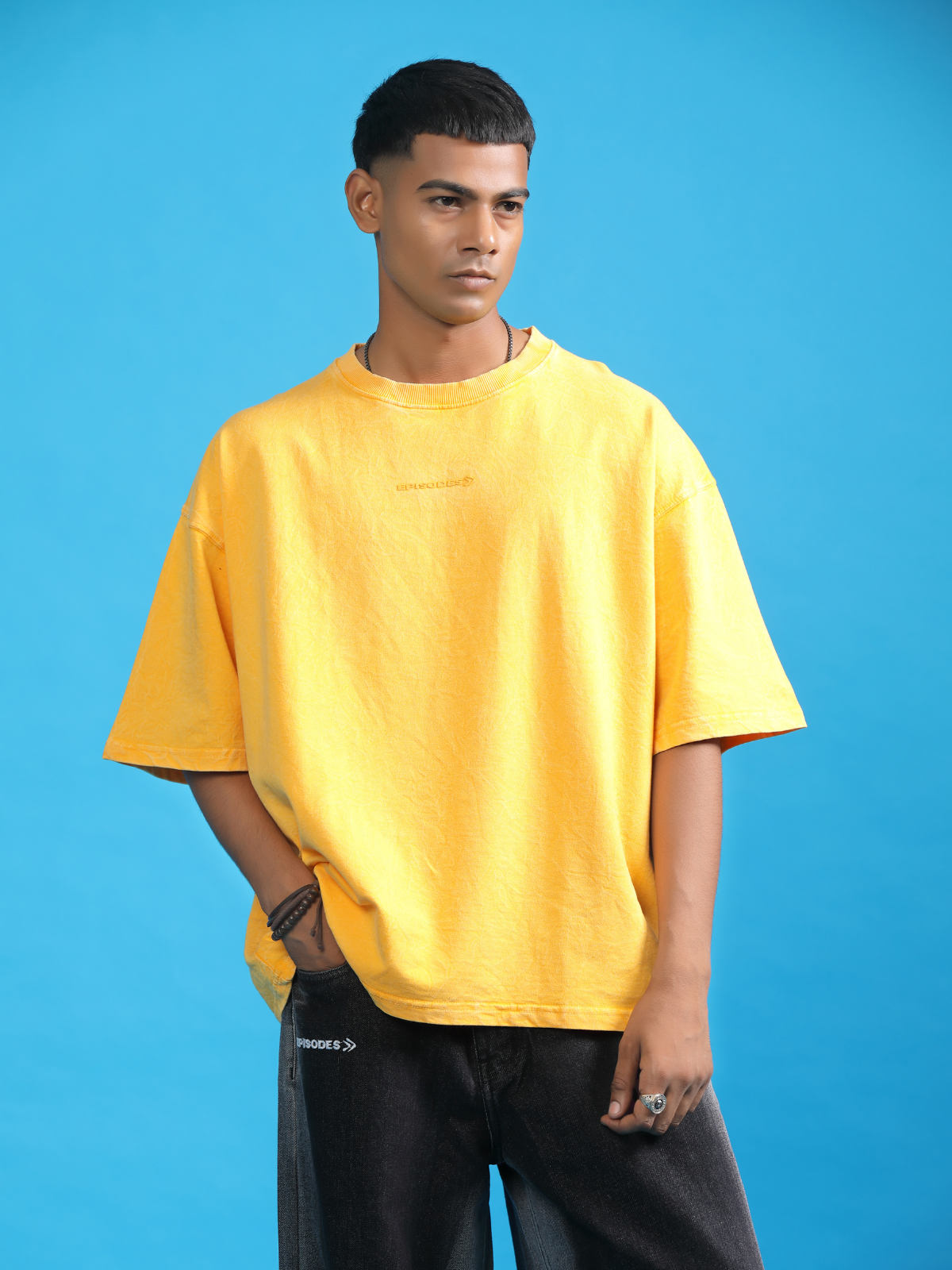 YELLOW ACIDWASHED BOXY-FIT TSHIRT