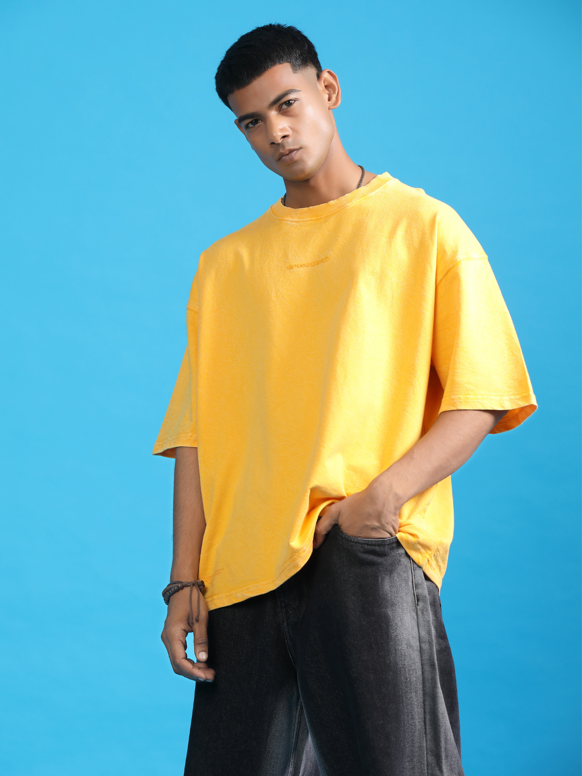YELLOW ACIDWASHED BOXY-FIT TSHIRT