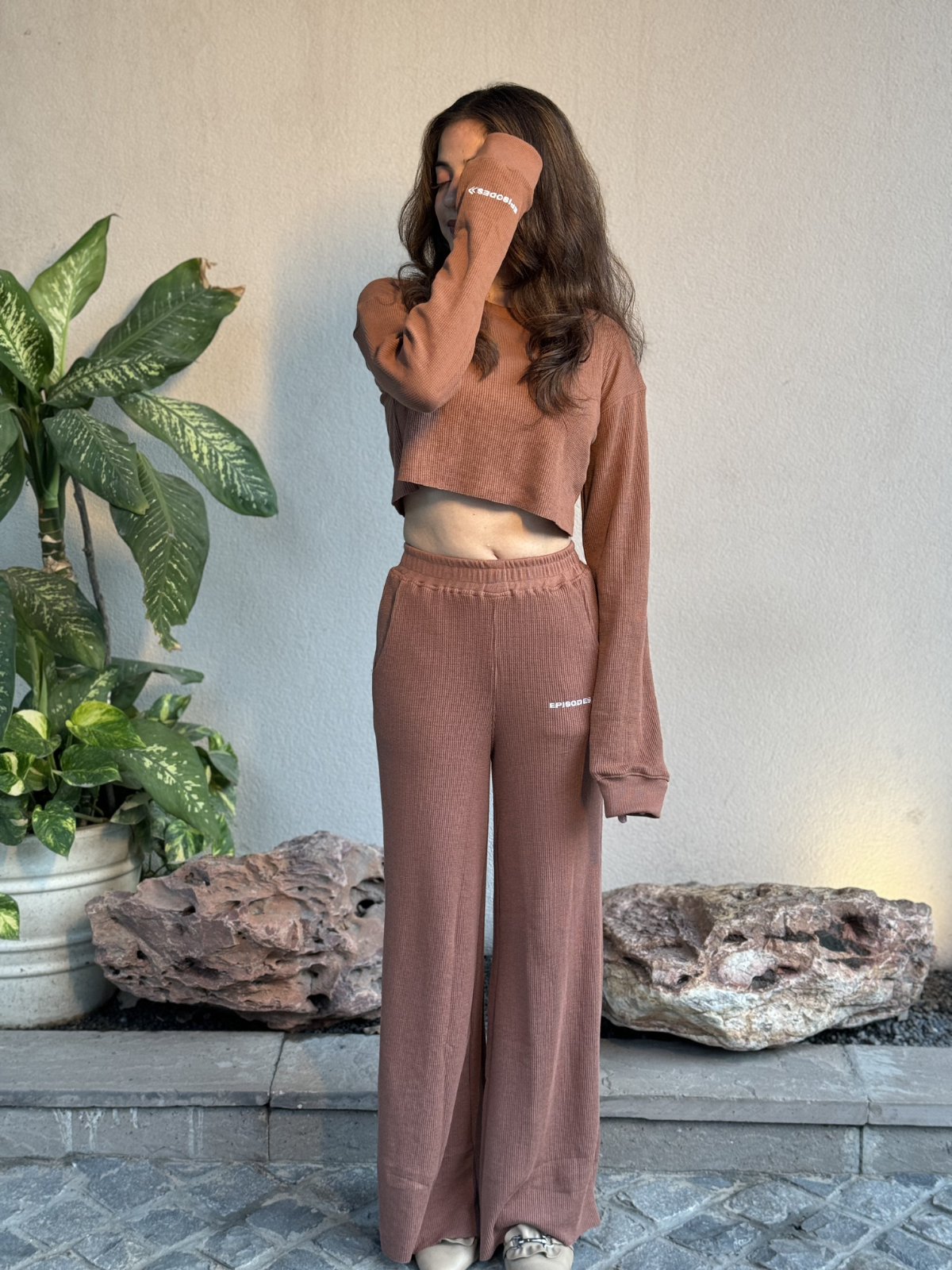 COFFEE WAFFLE CROPPED CO-ORD SET